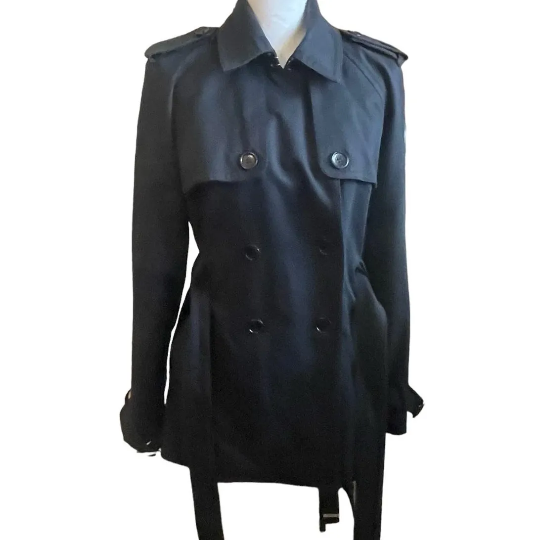 Club Monaco Women Belted Trench Coat L Navy Classic Trendy Minimal Chic Capsule‎ - Image 7