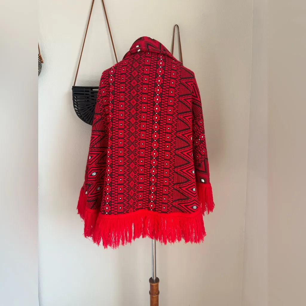 Vintage Handmade Afghan Crochet Poncho Shawl Cape Sweater Black Size M - Image 4