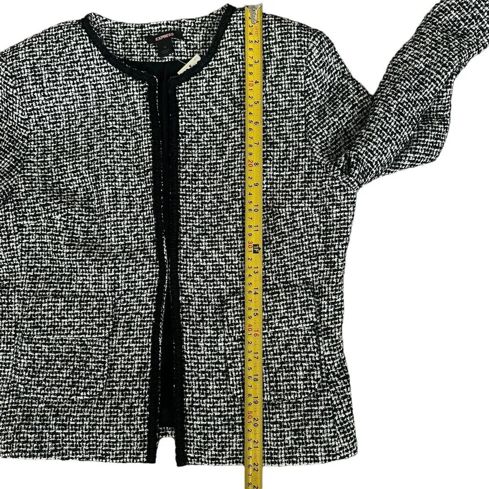 NEW Express $128 White Black Tweed Jacket Blazer Cropped 3/4 Sleeve Women’s 10 - Image 15
