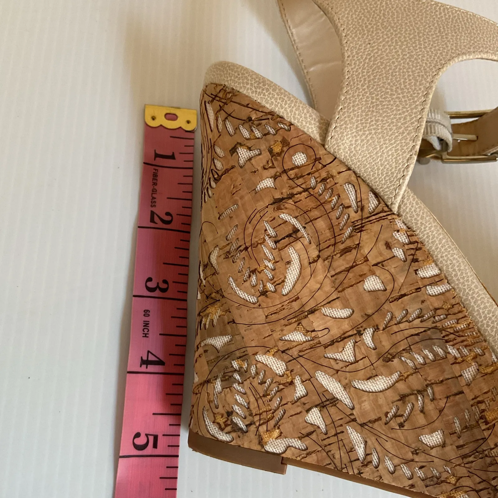 Jessica Simpson Cork Wedge Heels Size 9M Beige Ankle Strap Sandals Floral - Image 8