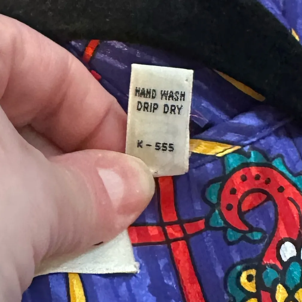 Vtg 80s Jaymee Papell midi dress smocked paisley 3/4 bishop sleeve ruffle granny Purple Size M - Image 11