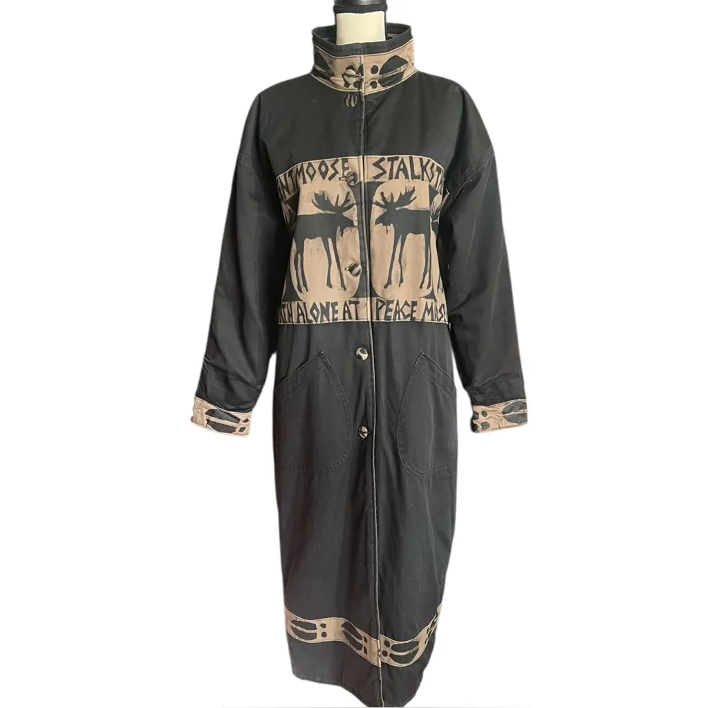 Vintage 90’s Babes In The Woods Moose cotton canvas trench coat.SZ.M Size M - Image 3