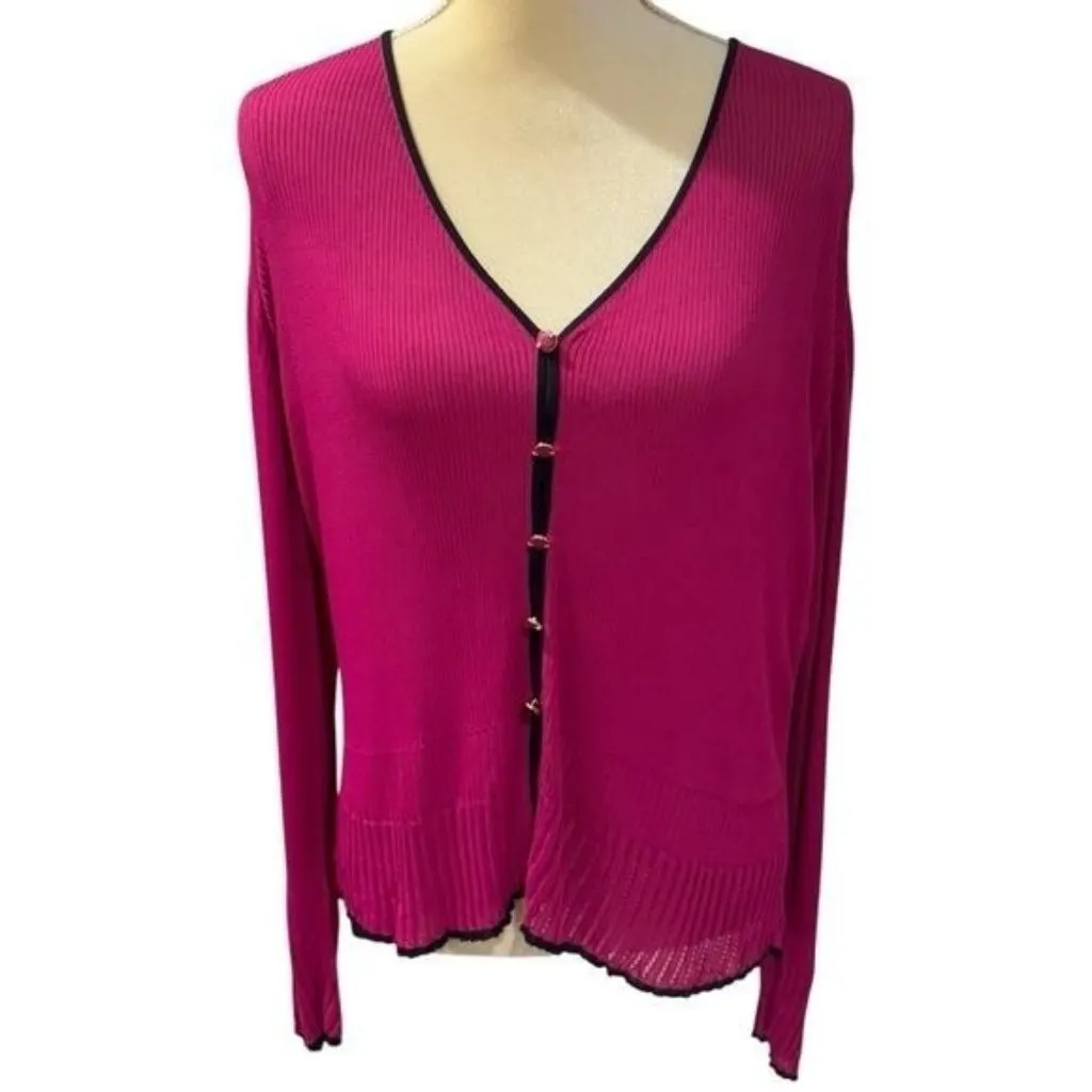 Escada Neiman Marcus Ribbed Sheer Cardigan Office Siren Career Chic Old Money L Pink Size L - Image 2