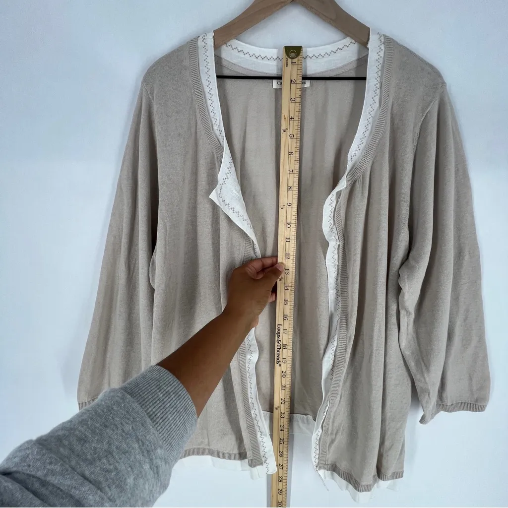 Coldwater Creek Light Tan Linen Open Front Woven Trim Cardigan Sweater Size 2X - Image 12