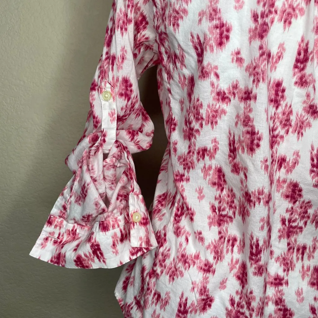100% Cotton Floral Print Roll Tab Long Sleeve Blouse Sz Small - Image 4