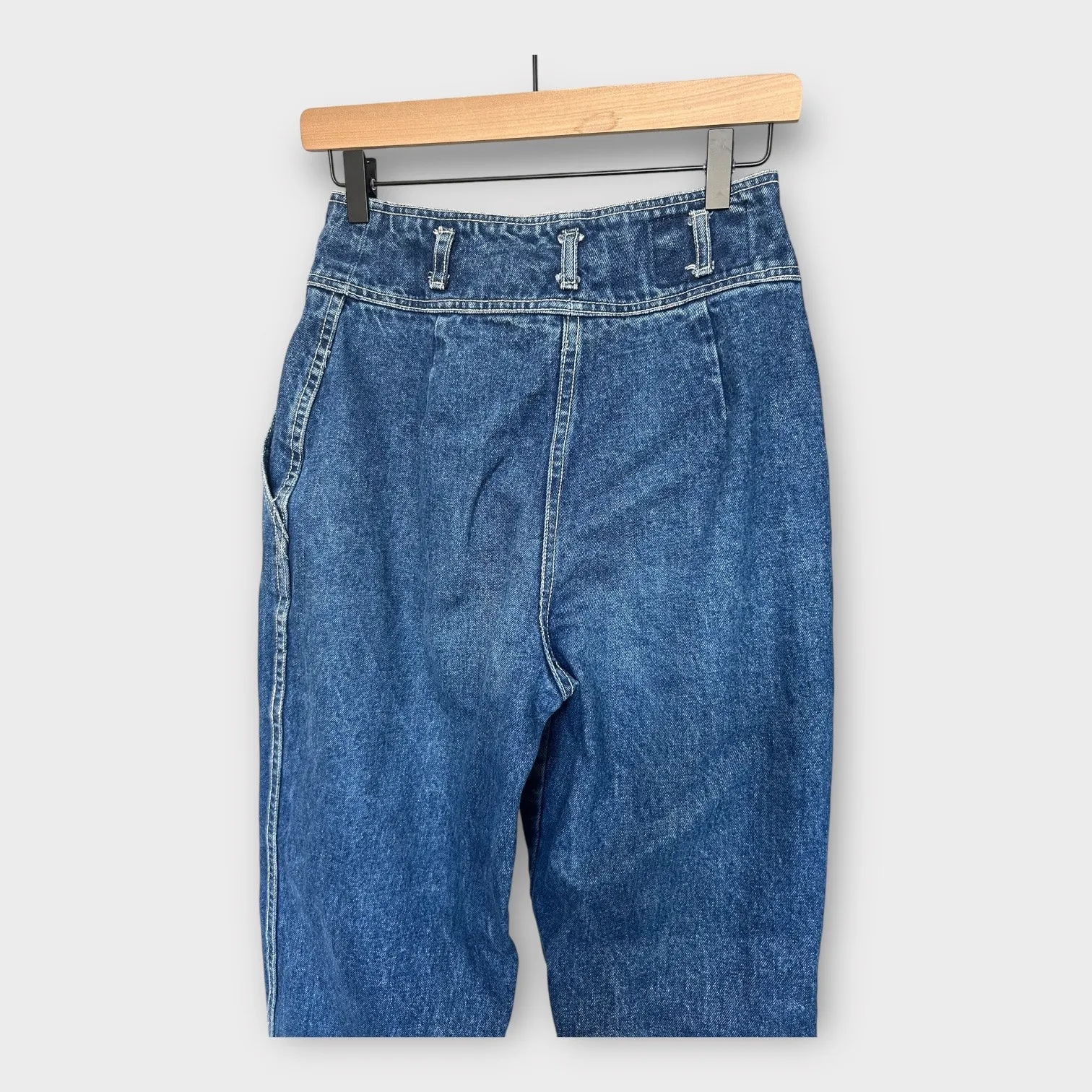 Vintage 80s BonJour High Waisted Tapered Mom Jeans Asymmetrical Waist size 8 Blue - Image 3