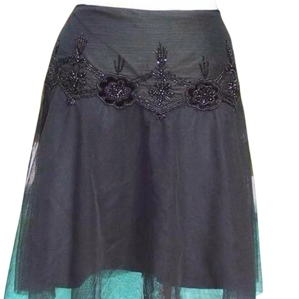 Cache Luxe Black Mesh Layer Bead Embellished New Event Office Skirt NWT $158 - Image 5