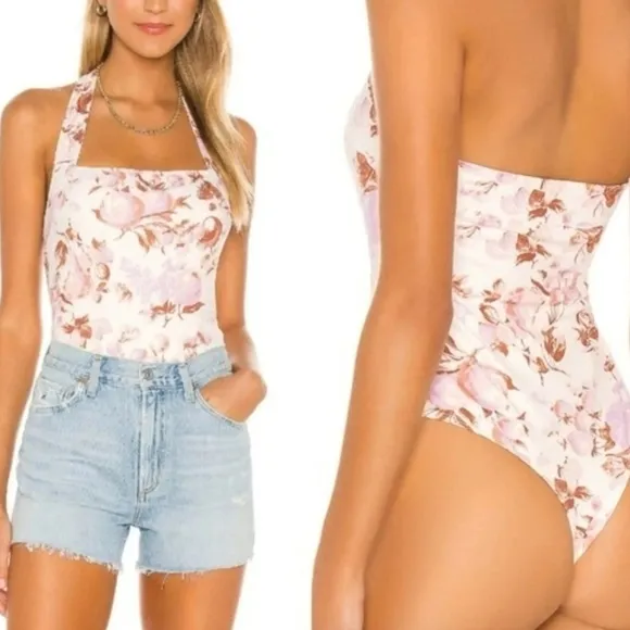 {S} Paige Nola Halter Thong Bodysuit Toille Fruit Grapes Strawberries Pears - Image 2