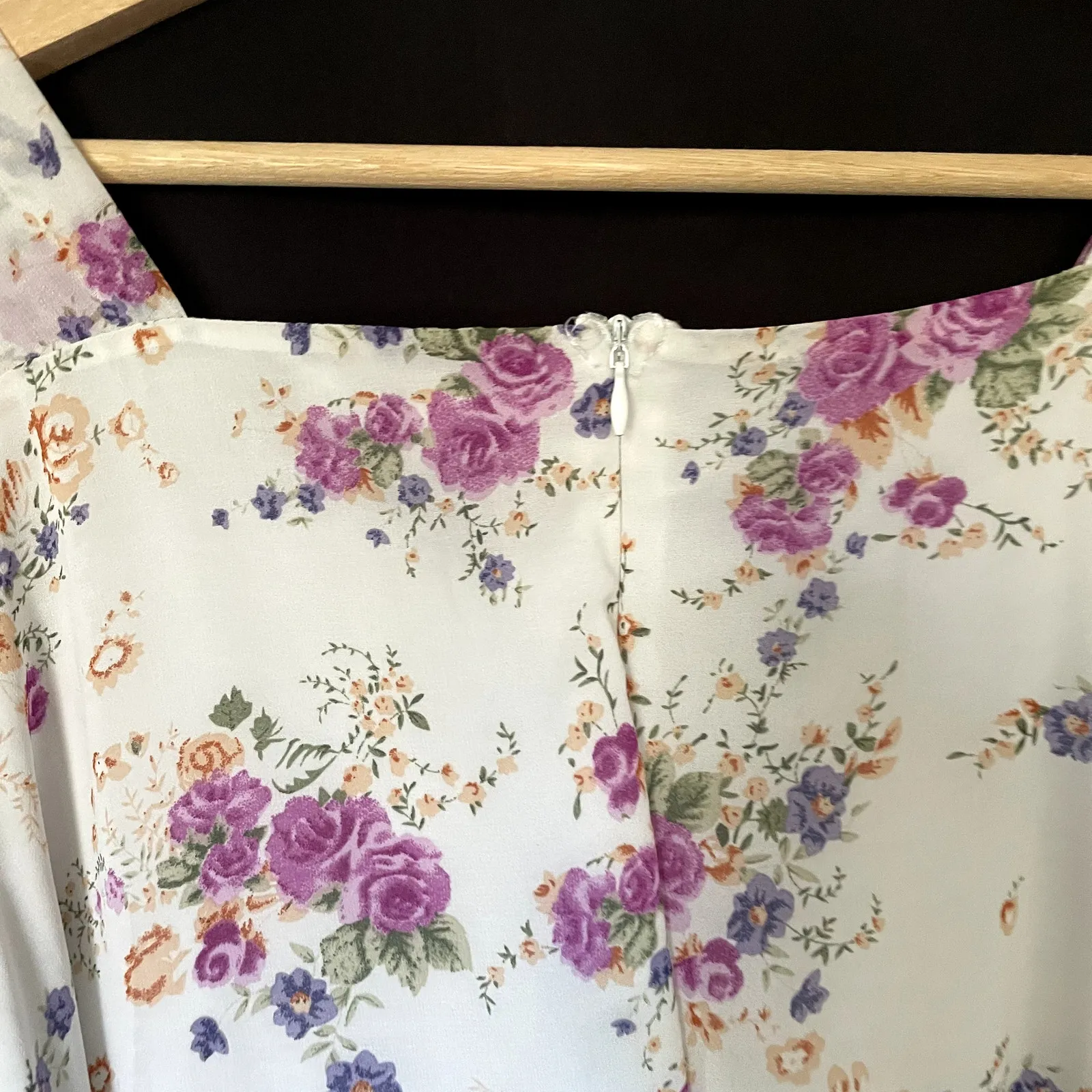 Dada Shop white floral chiffon style pink flowers dress long sleeves midi length - Image 9