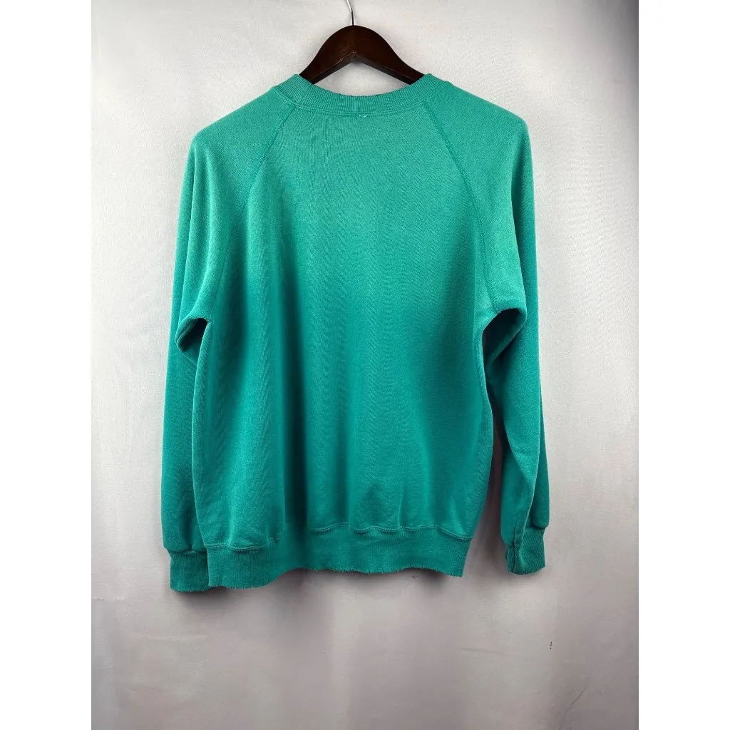 Women’s I.S.M.B.S Medium Teal Crewneck w/ Smiley Face Embroidery Green - Image 3