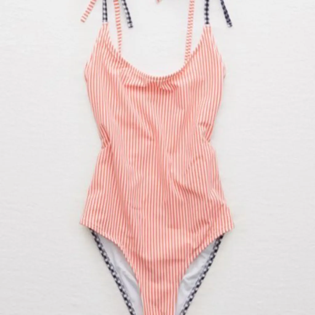 NWOT Aerie Red White & Blue Seersucker Cheeky One Piece Swimsuit XS - Image 5