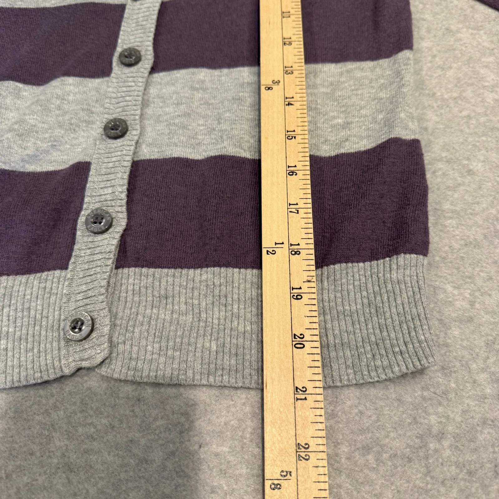 Vintage Y2K AEO Striped Cardigan Sweater Women's M Purple Gray Elbow Patch‎ - Image 12
