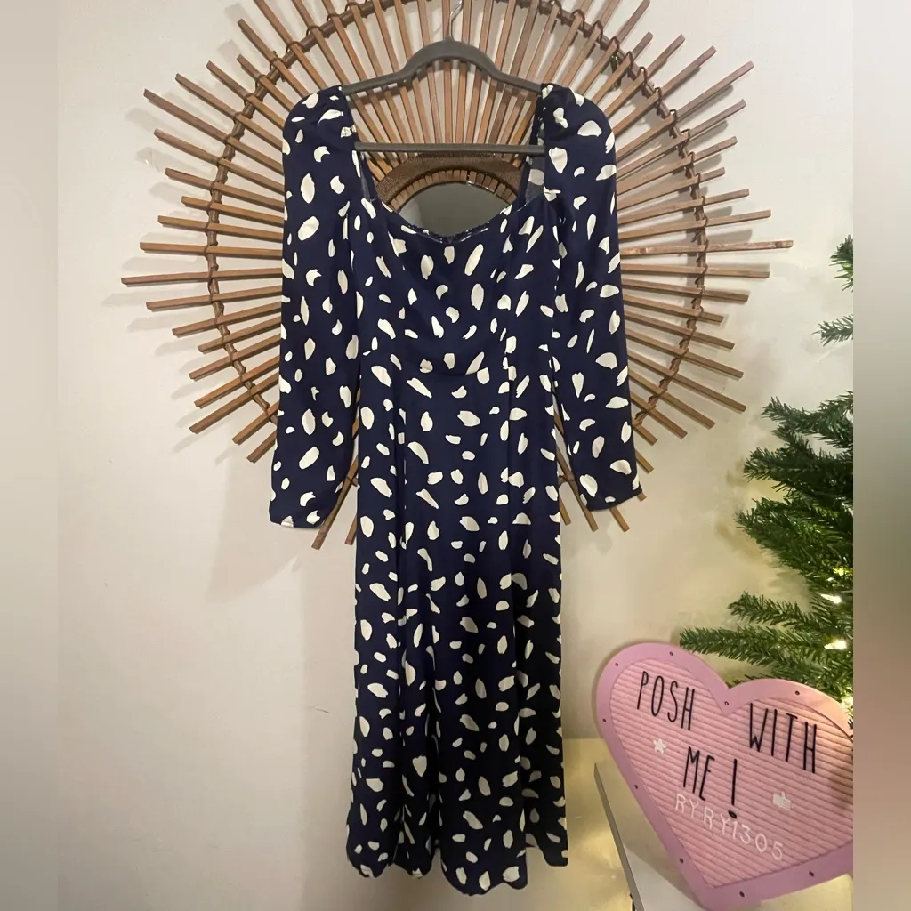 Reformation Sigmund Womens Long Sleeve Maxi Dress w Slit Navy White French Chic - Image 13