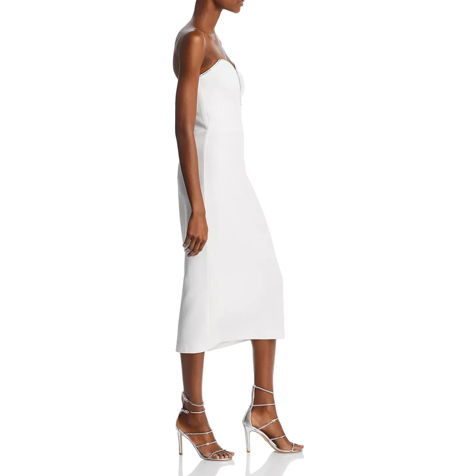 AQUA‎ Rhinestone Embellished Strapless Crepe Midi Dress Size 6 New - Image 3