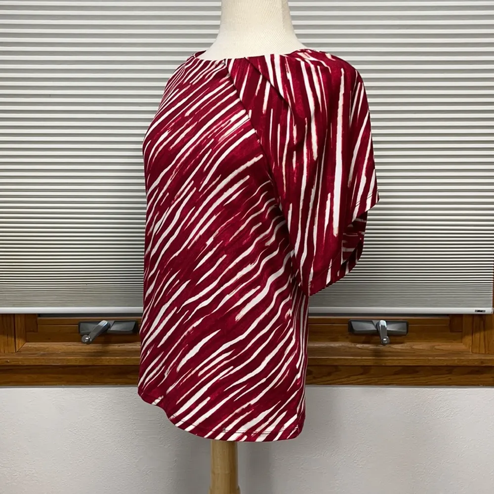 Ann Klein Red and White Zebra Print Short Sleeve Blouse Size Small - Image 3