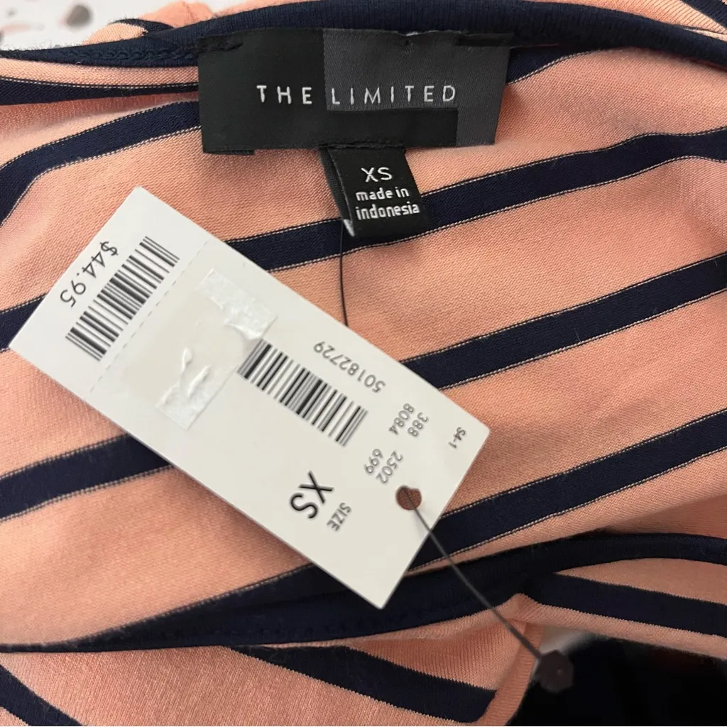 The Limited Asymmetrical Hem Striped Tee Stretch Knit Coral XS - Image 3