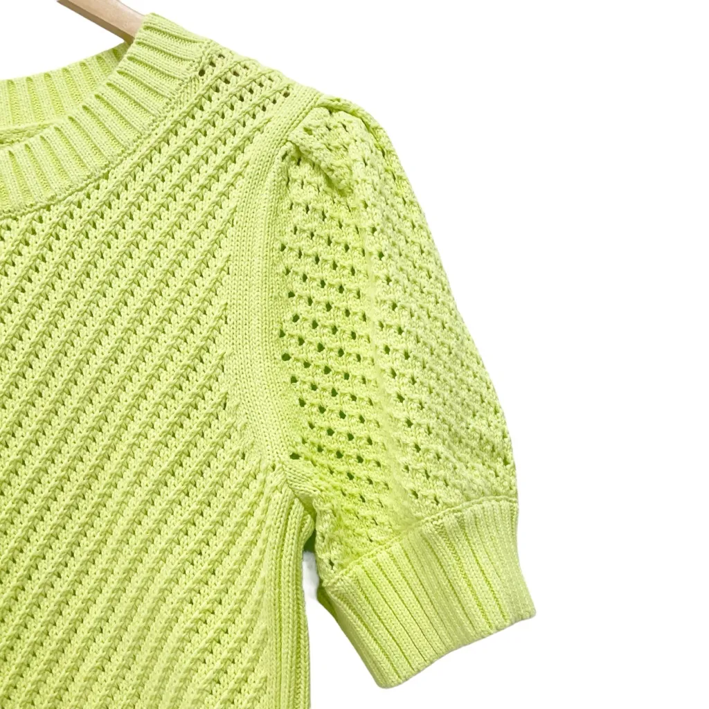 NWT Cabi Beaming Sweater Sz Small Lemon Lime Green Puff Sleeve Crochet Knit Top - Image 5