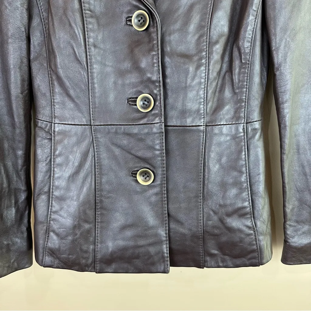 Jones New York Dark Brown Leather Jacket Blazer PS - Image 3