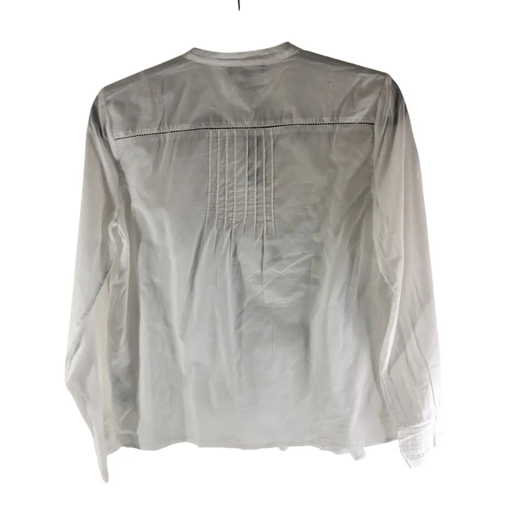 J Crew Pintuck Lace-Trim Top In Cotton Voile White Long Sleeve XS - Image 4