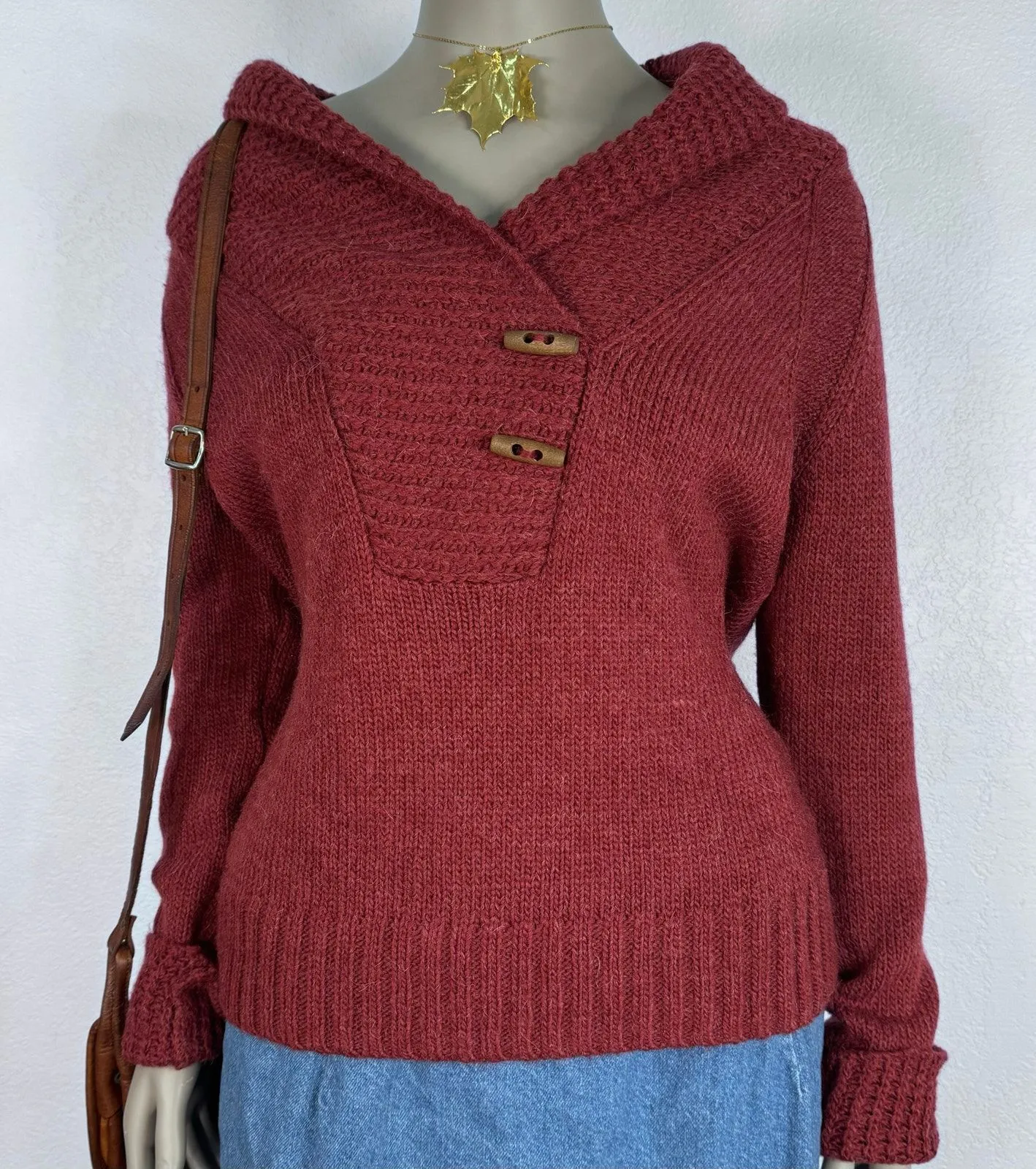 Rustic Red Shawl Collar Sweater XL Gander Mountain Cabincore Granola Cozy Fall - Image 1