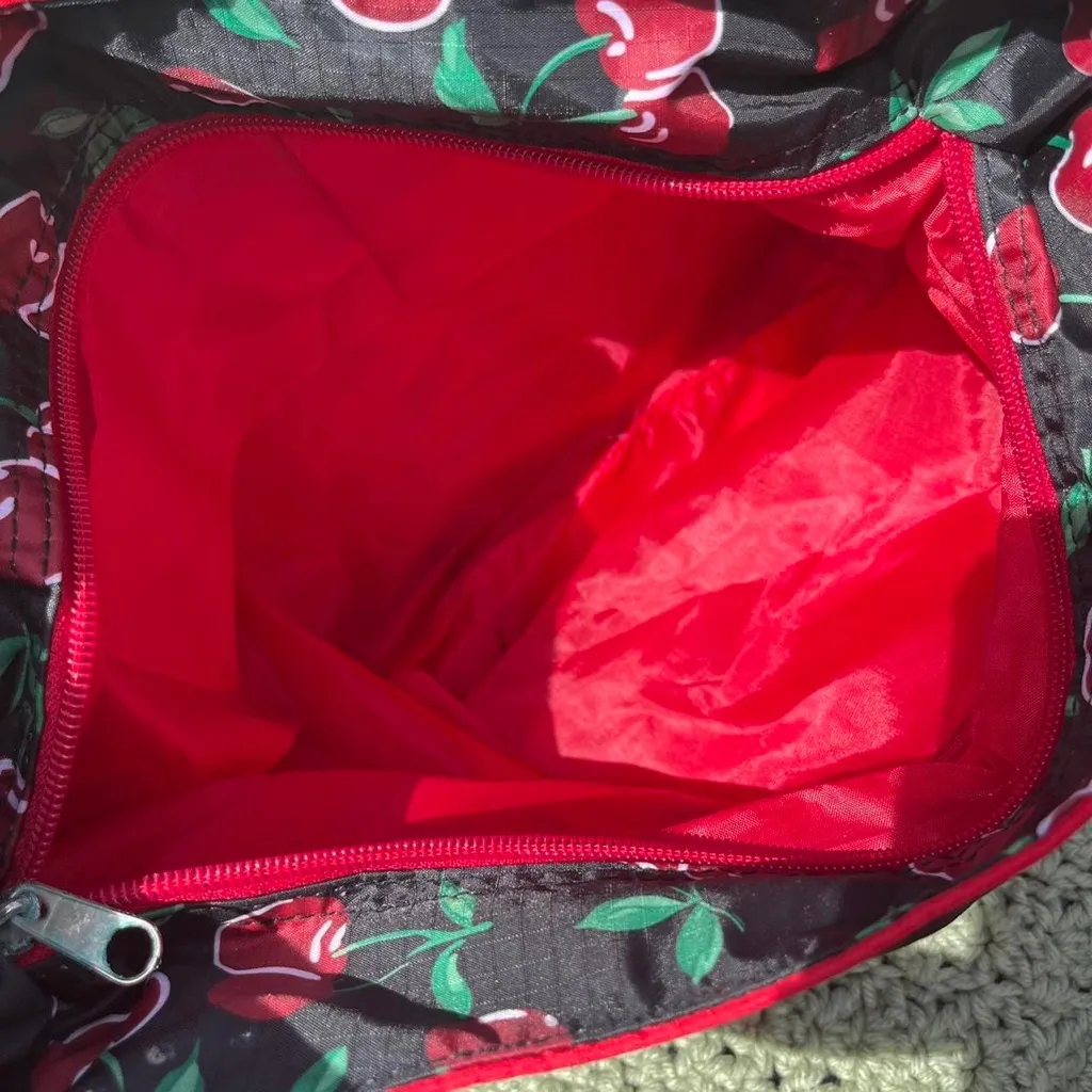 Cute Y2k Double Cherry single strap tote fruit bag pockets Black - Image 3