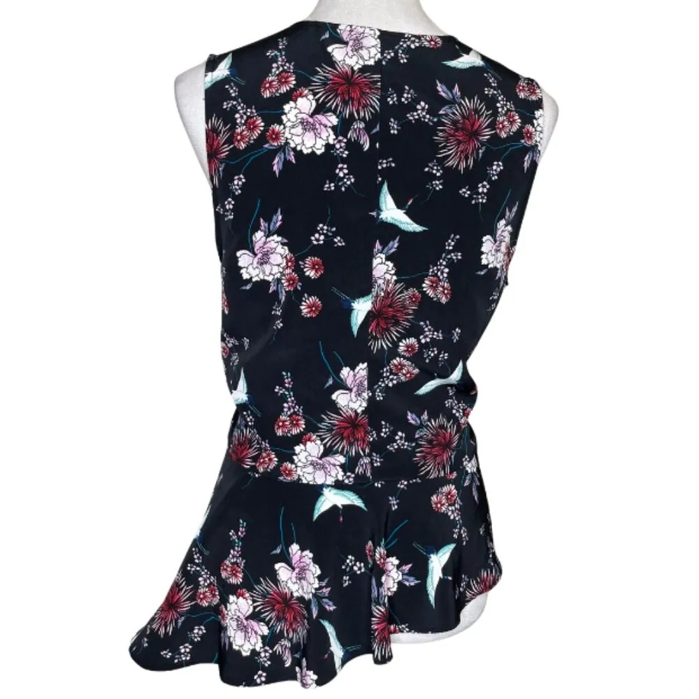 Womens Cut Out Black Floral Print High Low Sleeveless Blouse Sz Large - Image 3