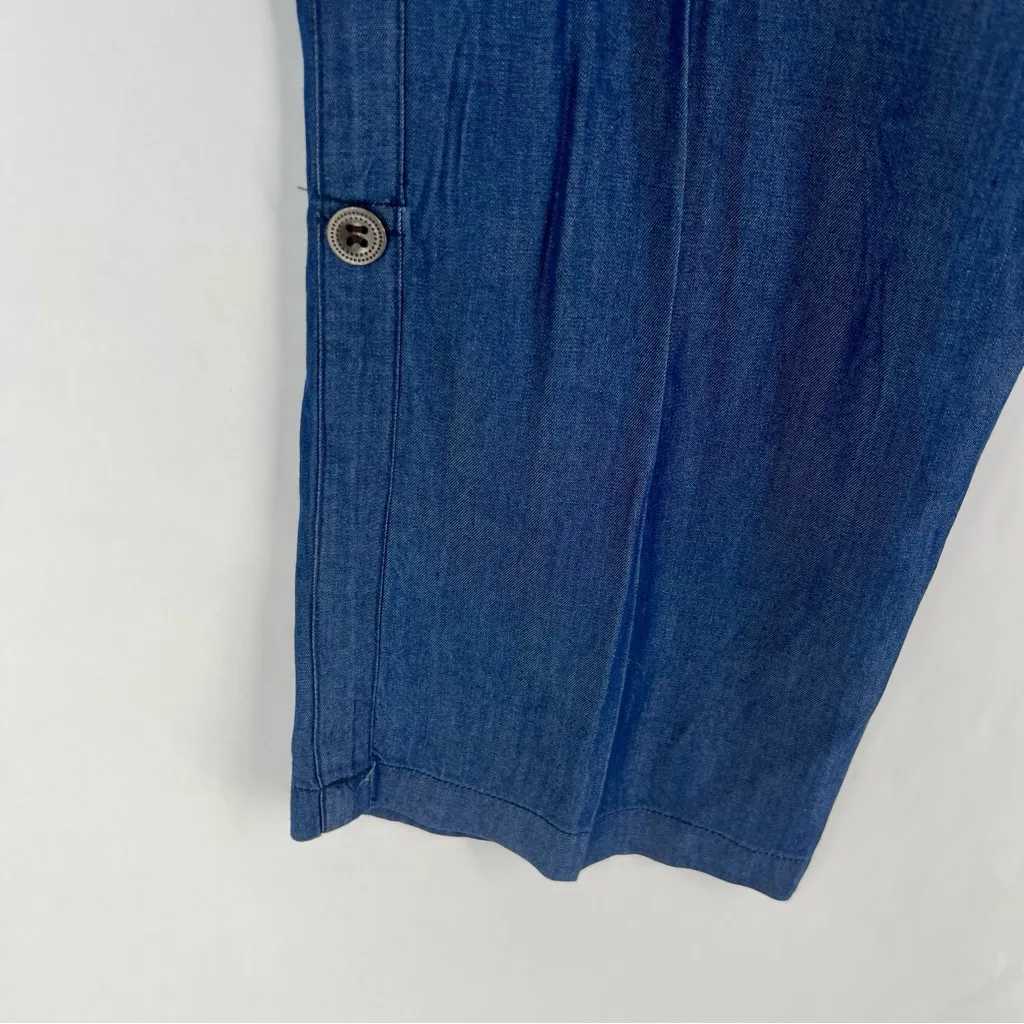 Picadilly Blue Chambray Roll Tab Straight Leg Drawstring Waist Pull On Pants 10 - Image 7