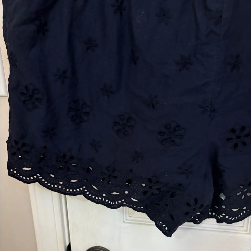 LOFT Drawstring Eyelet Shorts in Navy - Image 4