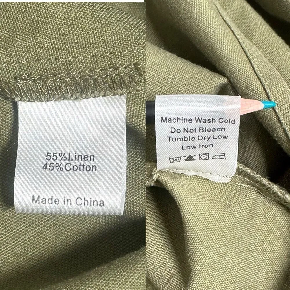 Tuckernuck Med Olive Steele Button Up Utility Blouse Shirt Linen Blend Forest - Image 9