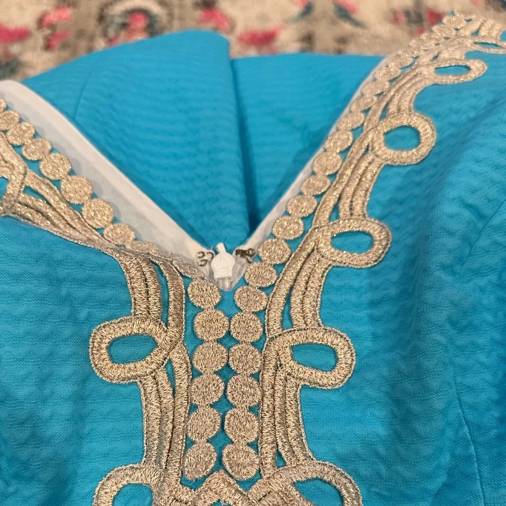 Lilly Pulitzer sleeveless poolside searulean blue Bentley vneck shift dress 00 - Image 4