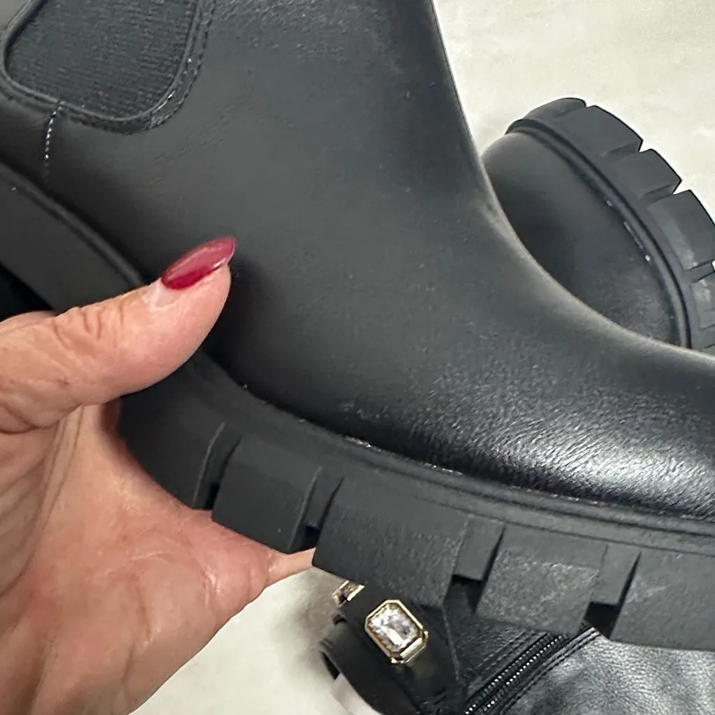 Stylish Black Ankle Boots with Gem Details Size 9 - Image 6