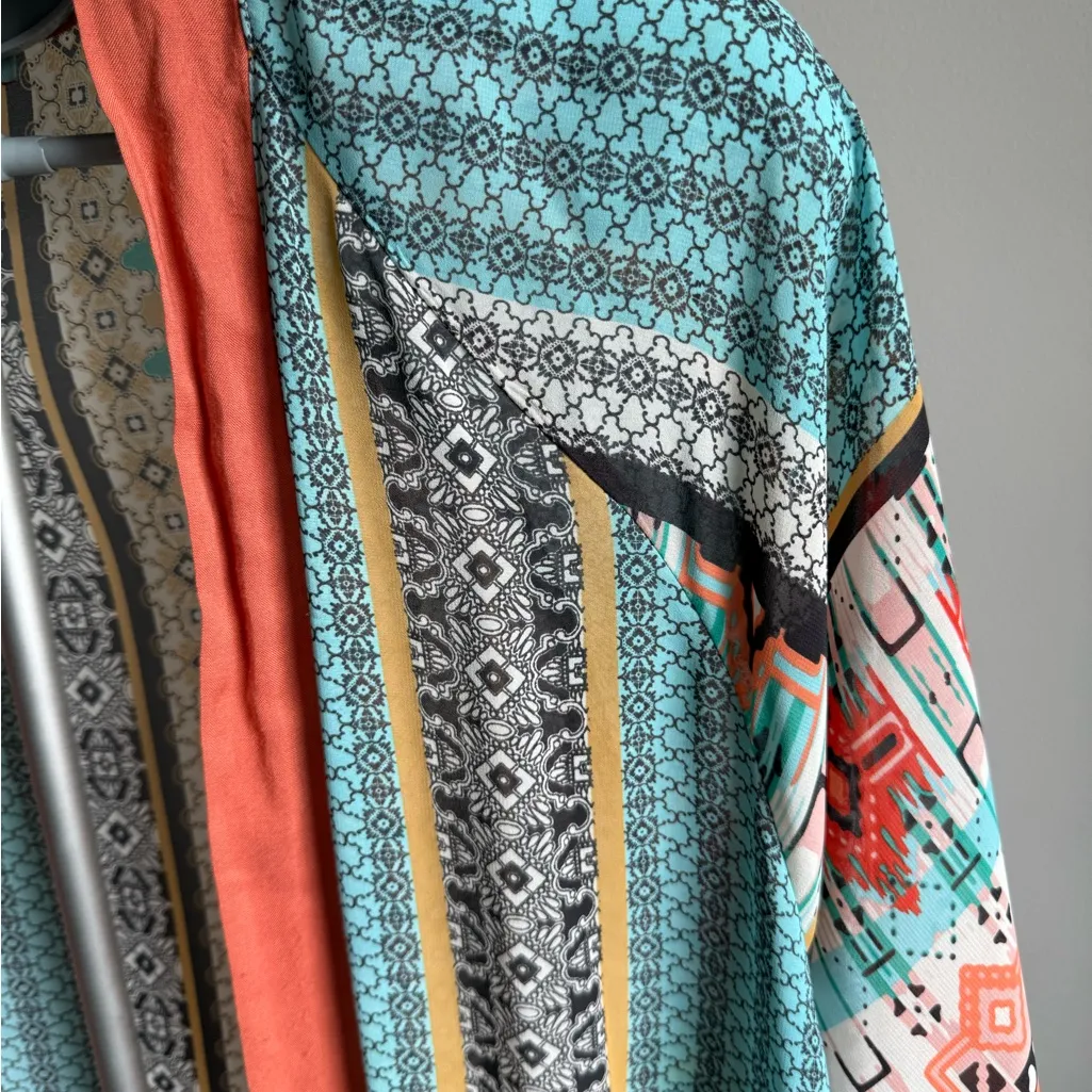 Flying Tomato Coral and Aqua Patterned Kimono - Image 2