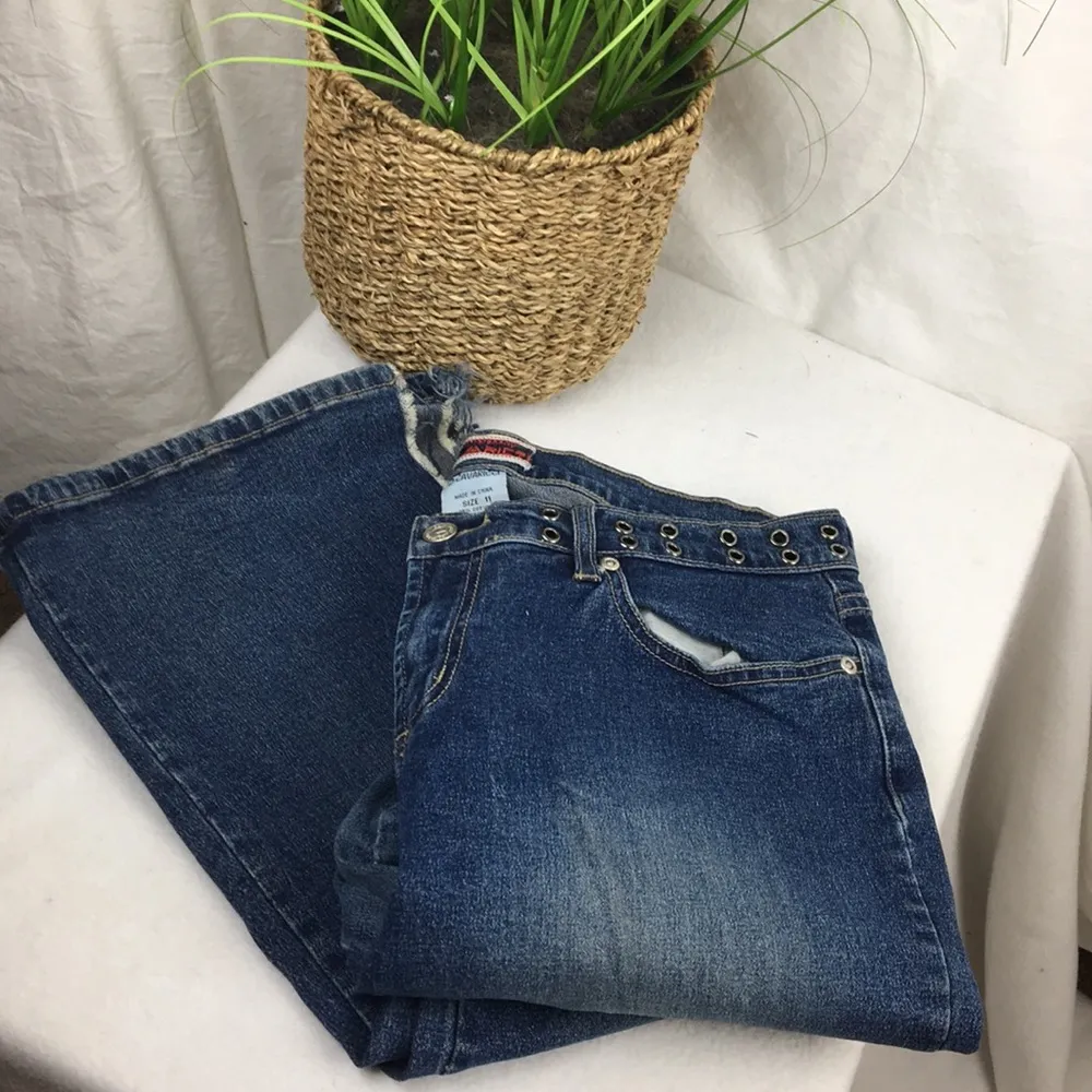 Z Cavaricci Vintage Blue Flair Wide Slit Leg Rivet Waist Jeans 11 Size undefined - Image 3