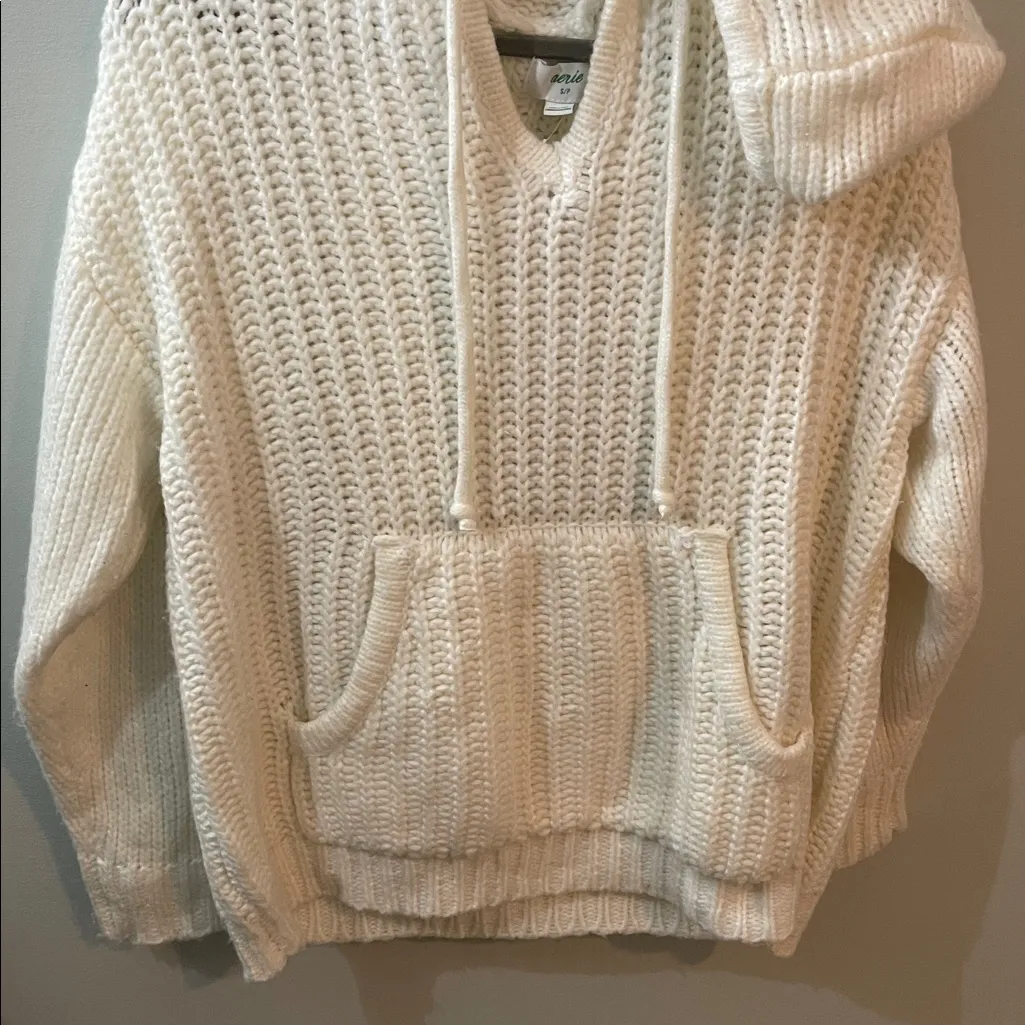 Aerie white hooded soft knit sweater small oversized - Image 4