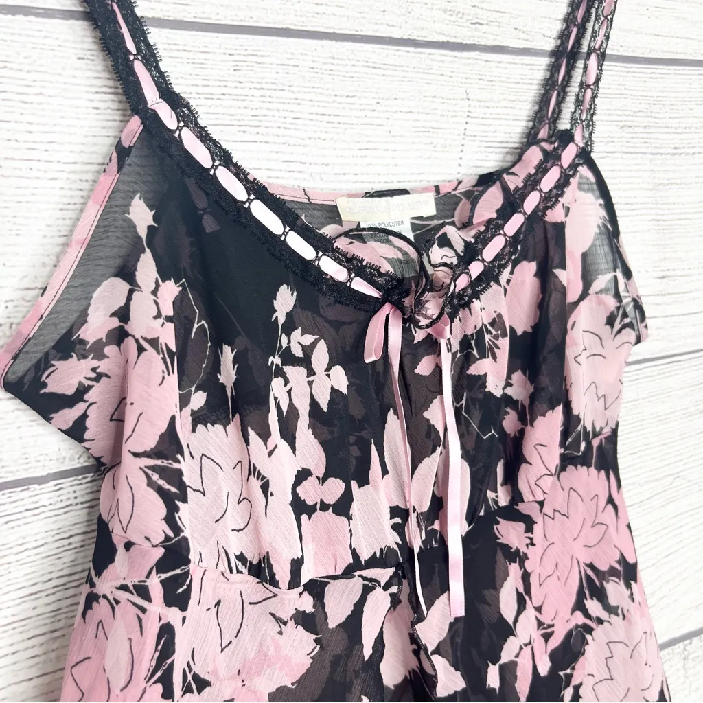 Vintage California Dynasty Sheer Black & Pink Floral Chemise Lingerie Size Large - Image 8