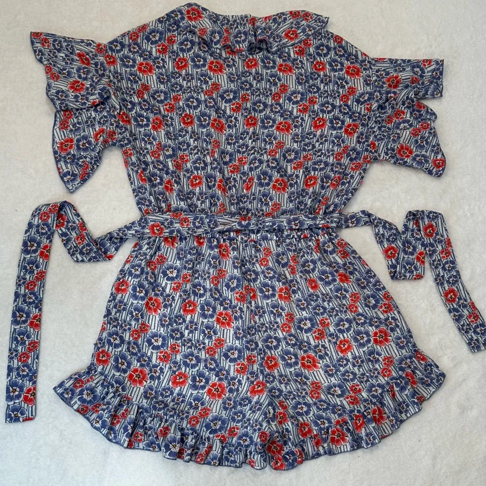 Pepe Jeans Summer Blue and Red Floral Romper with Ruffled Hem - Image 6