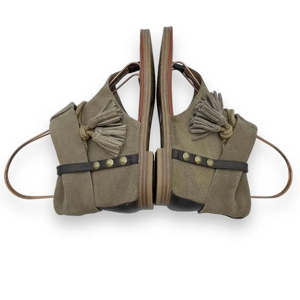 MIA Natasha Tan Stone Suede Boho Thong Ankle Wrap Tassel Sandal Women’s Size 7 - Image 10