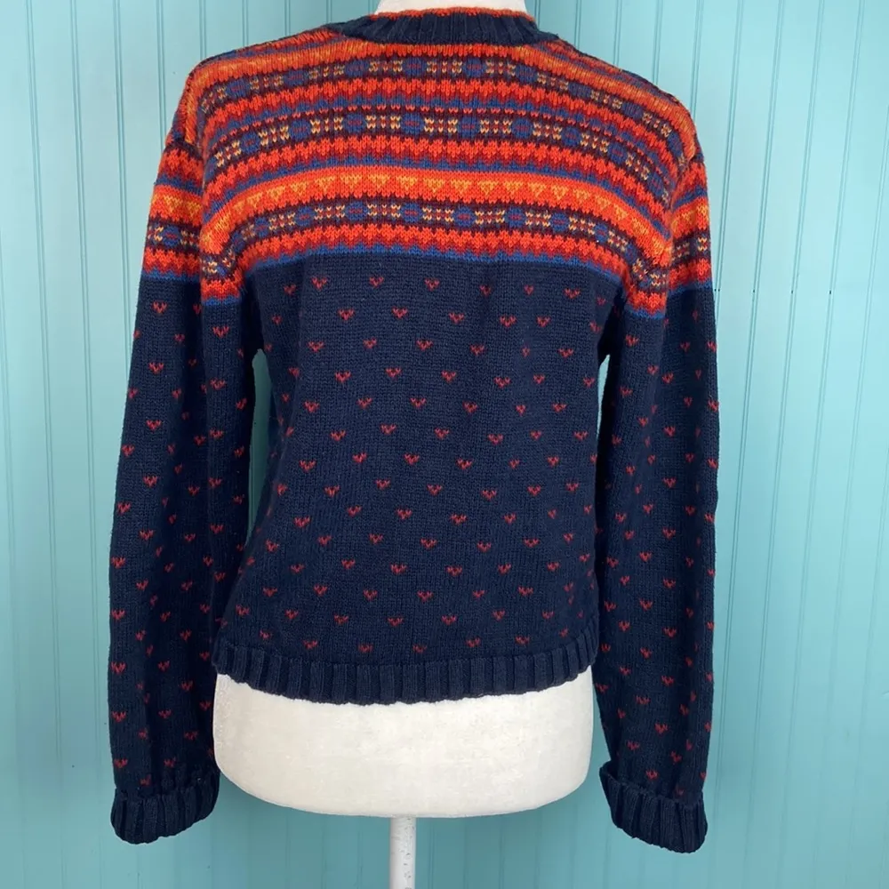 Vintage Paris Sport Club Fair Isle Teal Knit Cropped V Neck Sweater Size Large - Image 8