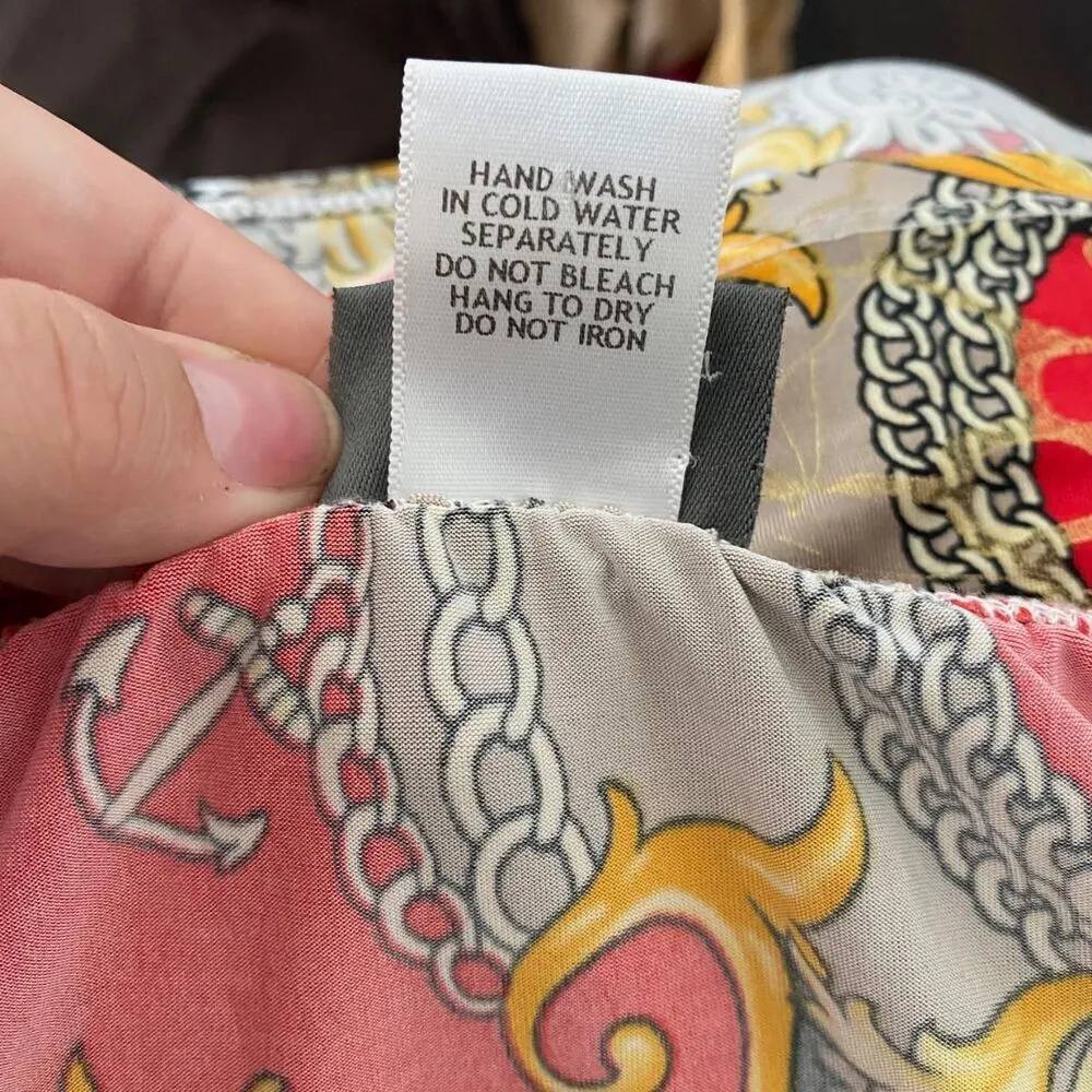 Y2K Boho Red Gold Paisley Low Cowl Neck Made in USA Halter Top Sz M Size M - Image 8