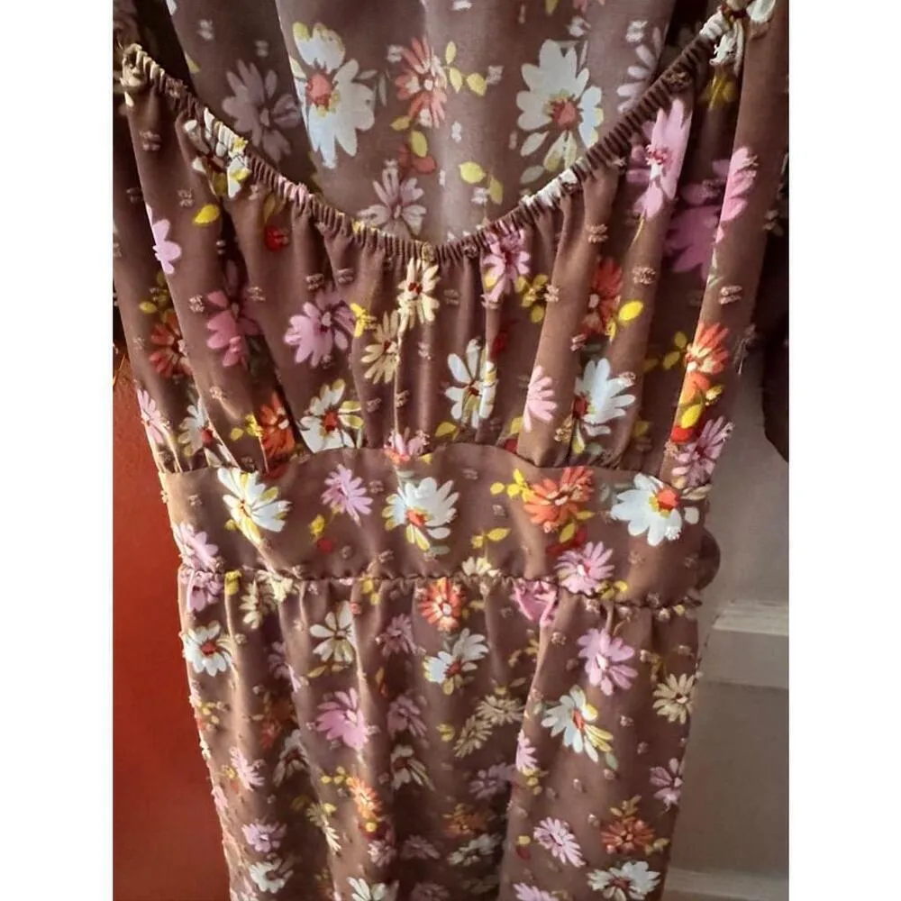 Anthropologie Sadie & Sage Brown Daisy Floral Cutout Floral Mini Dress - Image 3