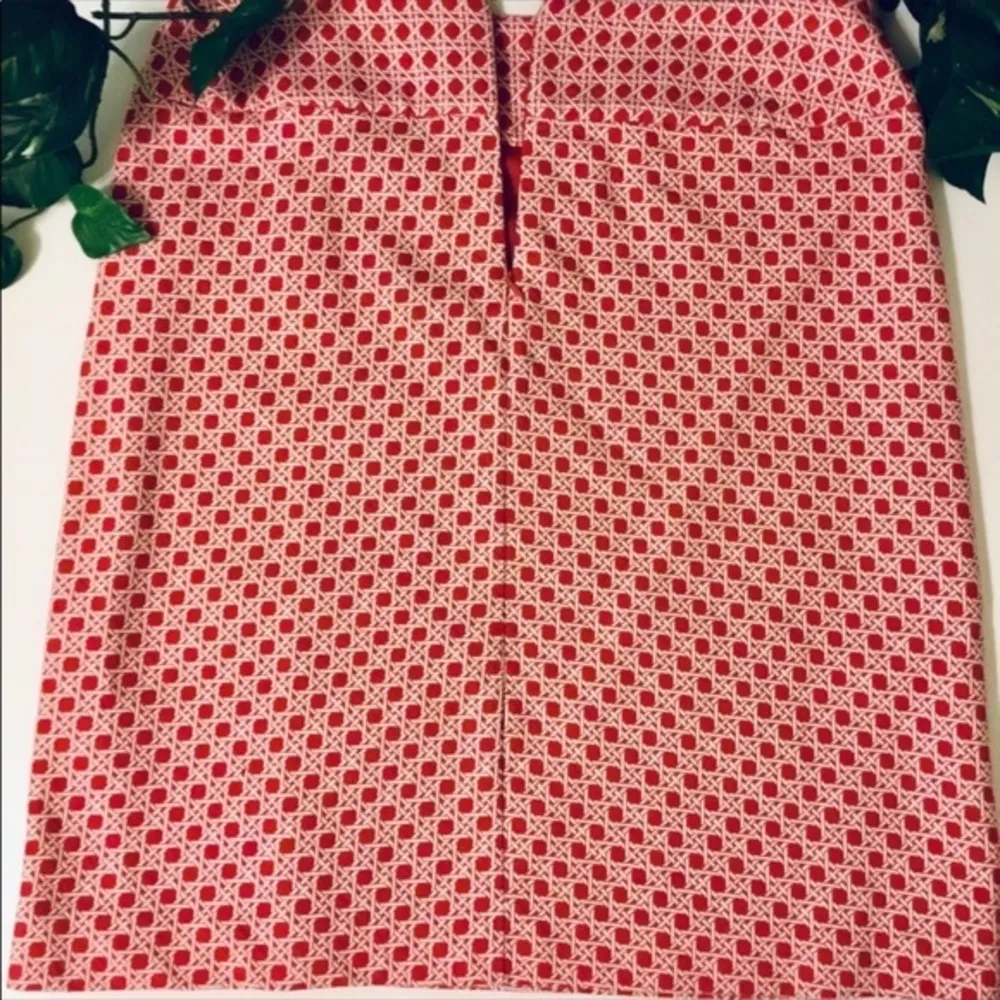Talbots Red & White Criss Cross Lattice Type Print Cotton Pencil Skirt 10 - Image 3