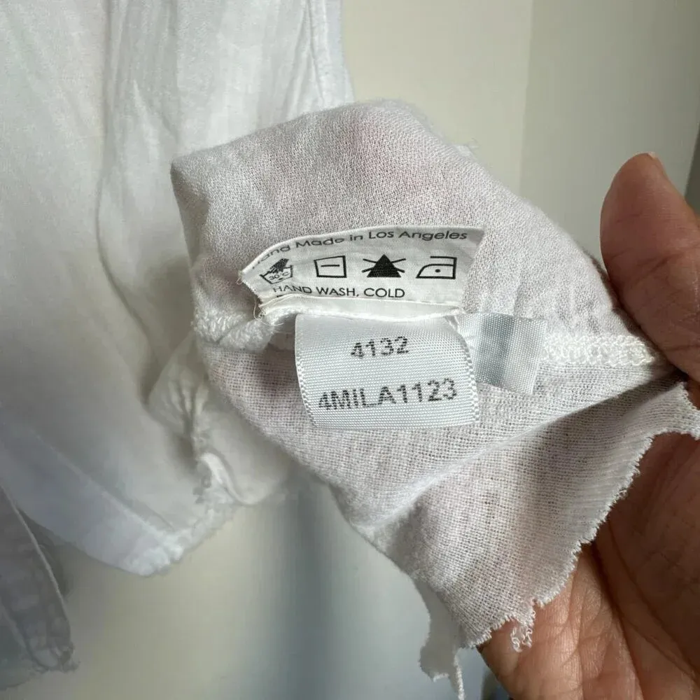 Enza Costa Italian Pima Cotton blend Blouse Shirt Raw Edge Hem size M White Size M - Image 5