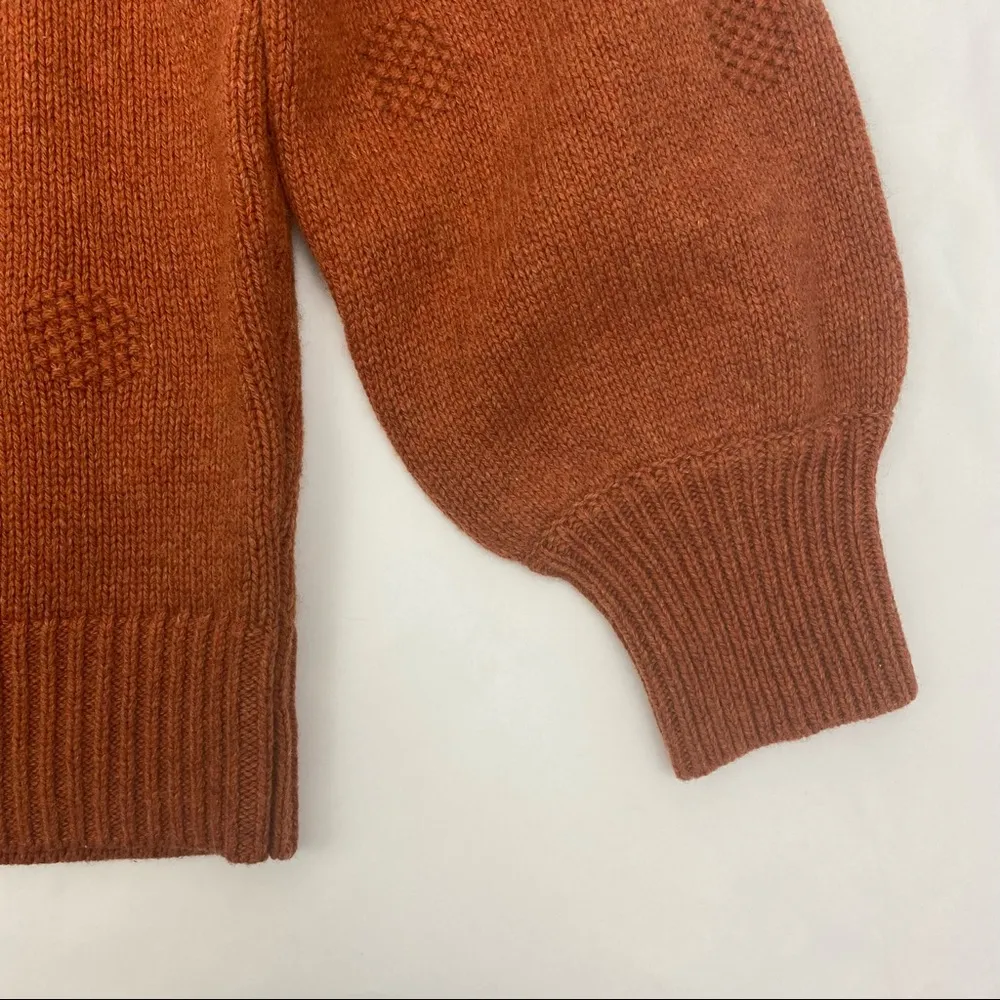 Madewell Dotted Easton Puff Sleeve Pullover Sweater In Cotton Merino Yarn Rust - Image 8