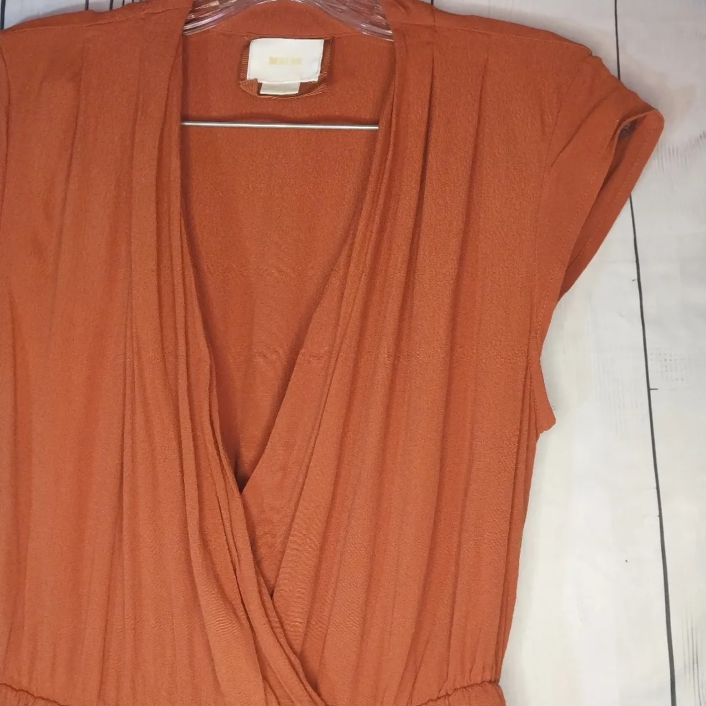 Maeve Anthropologie Rust V-Neck Faux Wrap Dress - Image 8