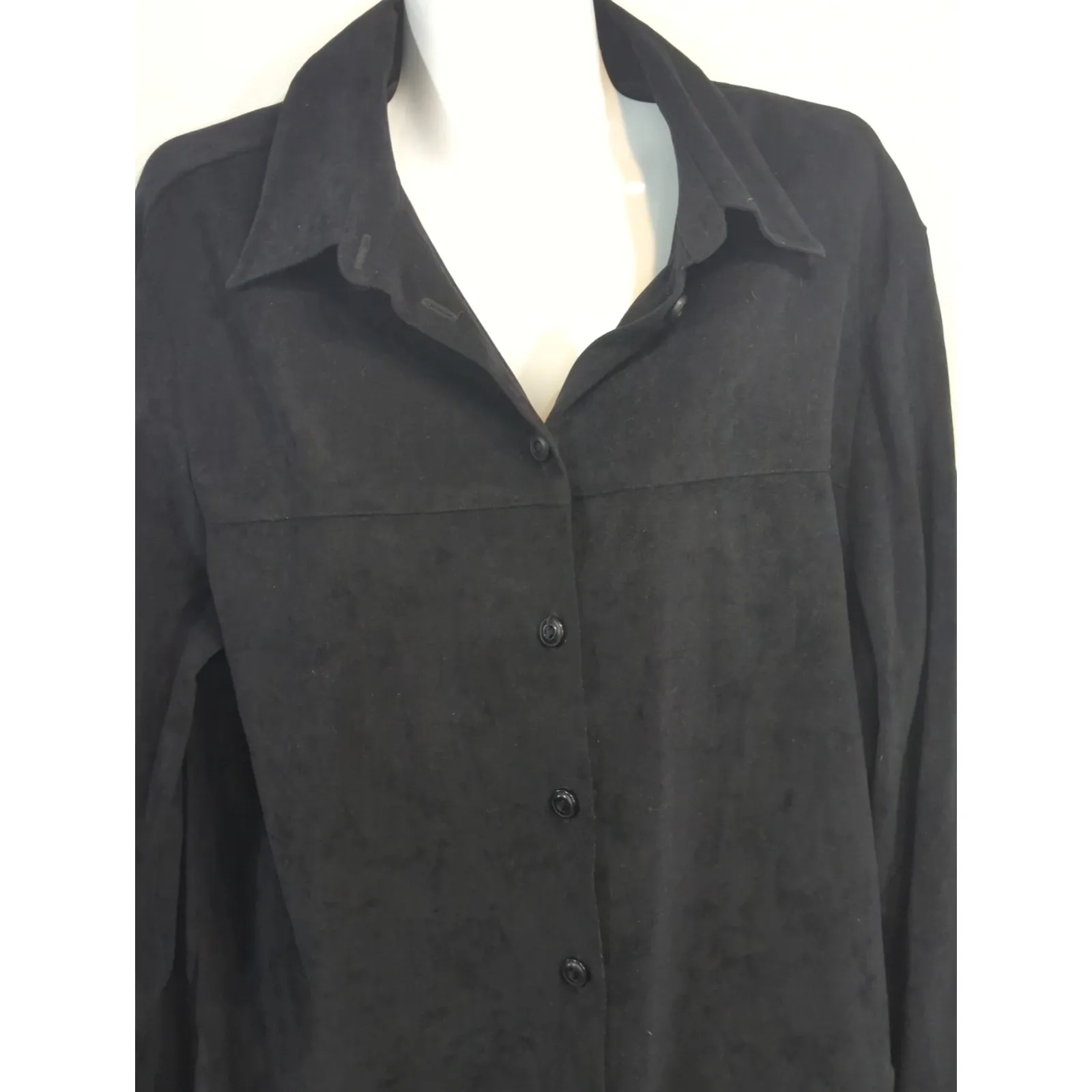 Sag Harbor Black Button Down Embroidered Suede Top Womens Sz. 16 Coastal Cowgirl - Image 2