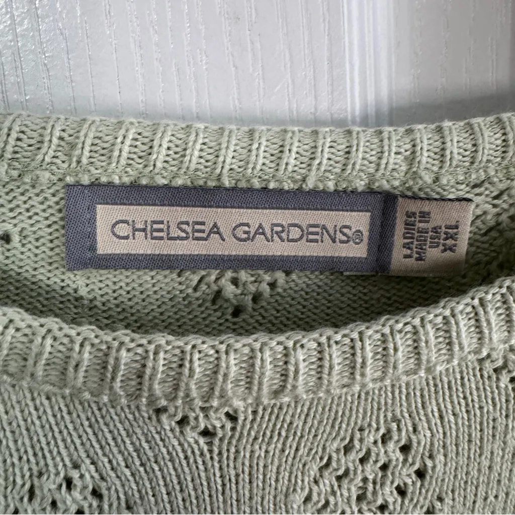 Chelsea Gardens green crochet floral knit short sleeve size XXL - Image 3