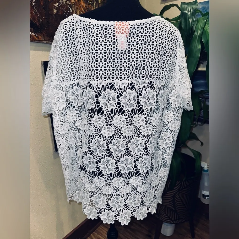 EUC HEARTS OF PALMS WOMEN WHITE LACE SHORT SLEEVE SHIRT SZ 2x - Image 3