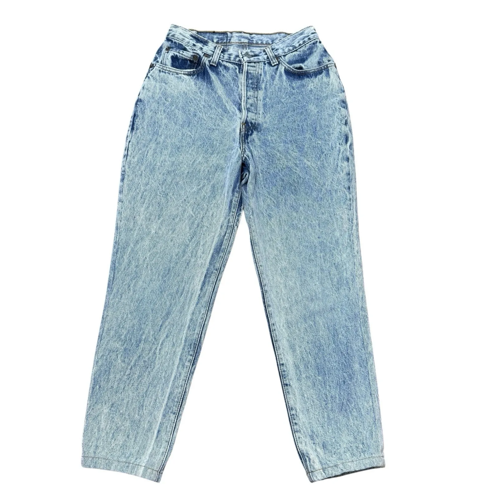 VTG Levis 701 USA MADE Acid Wash Straight Button‎ Fly Jeans Womens Sz 9 - Image 2