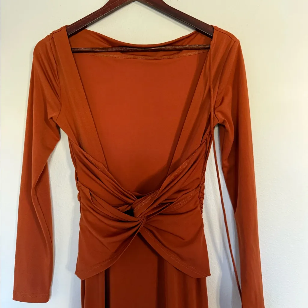 Elegant Orange Long Sleeve Dress Size 6 - Image 5