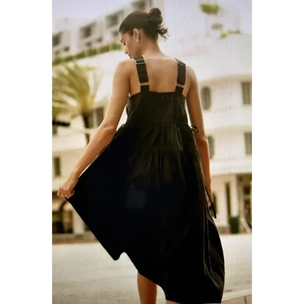 MADEWELL Halter Tiered Midi Lake Dress True Black Crinkle Cotton Poplin Size 00 - Image 6